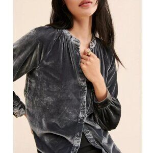 Pilcro | Anthropologie Oversized Gray Velvet Button Down Shirt | Size XXS